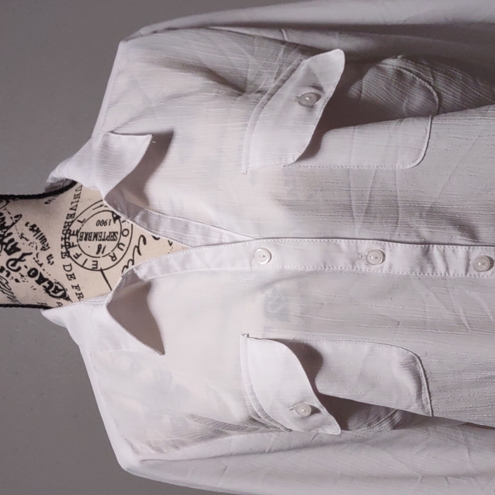 Notations White Collared Long Sleeve Tops Size L Roll Tab 100% Polyester - Picture 6 of 15